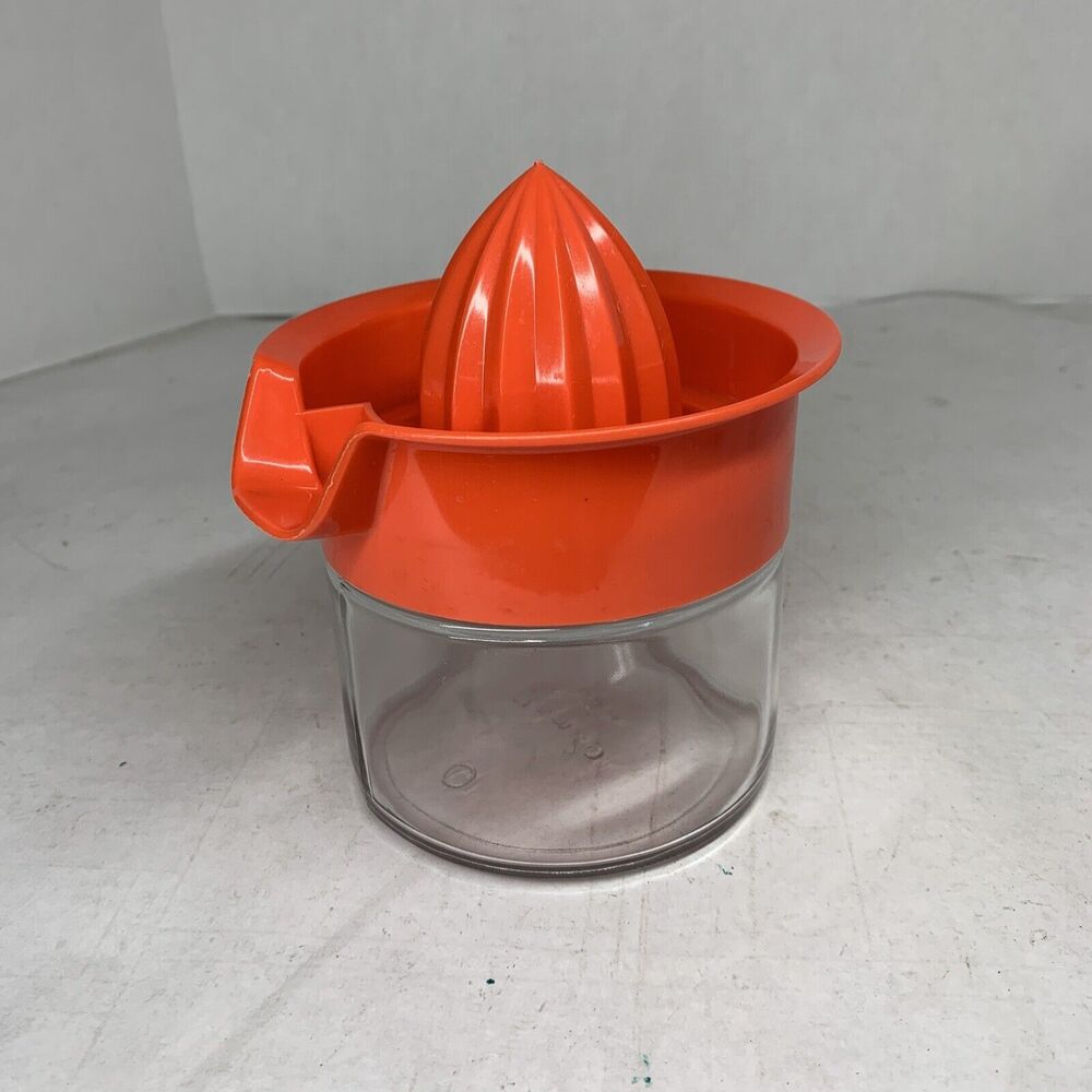 Vintage Dark Orange Juice Squeezer Reamer with Orange Colored Top w/Glass Bottom